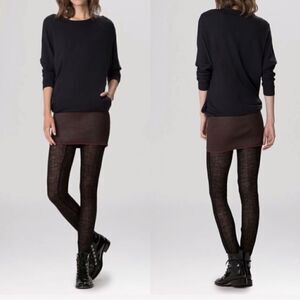 • Maje • Gifle Black burgundy Leather & Jersey Knit Dress